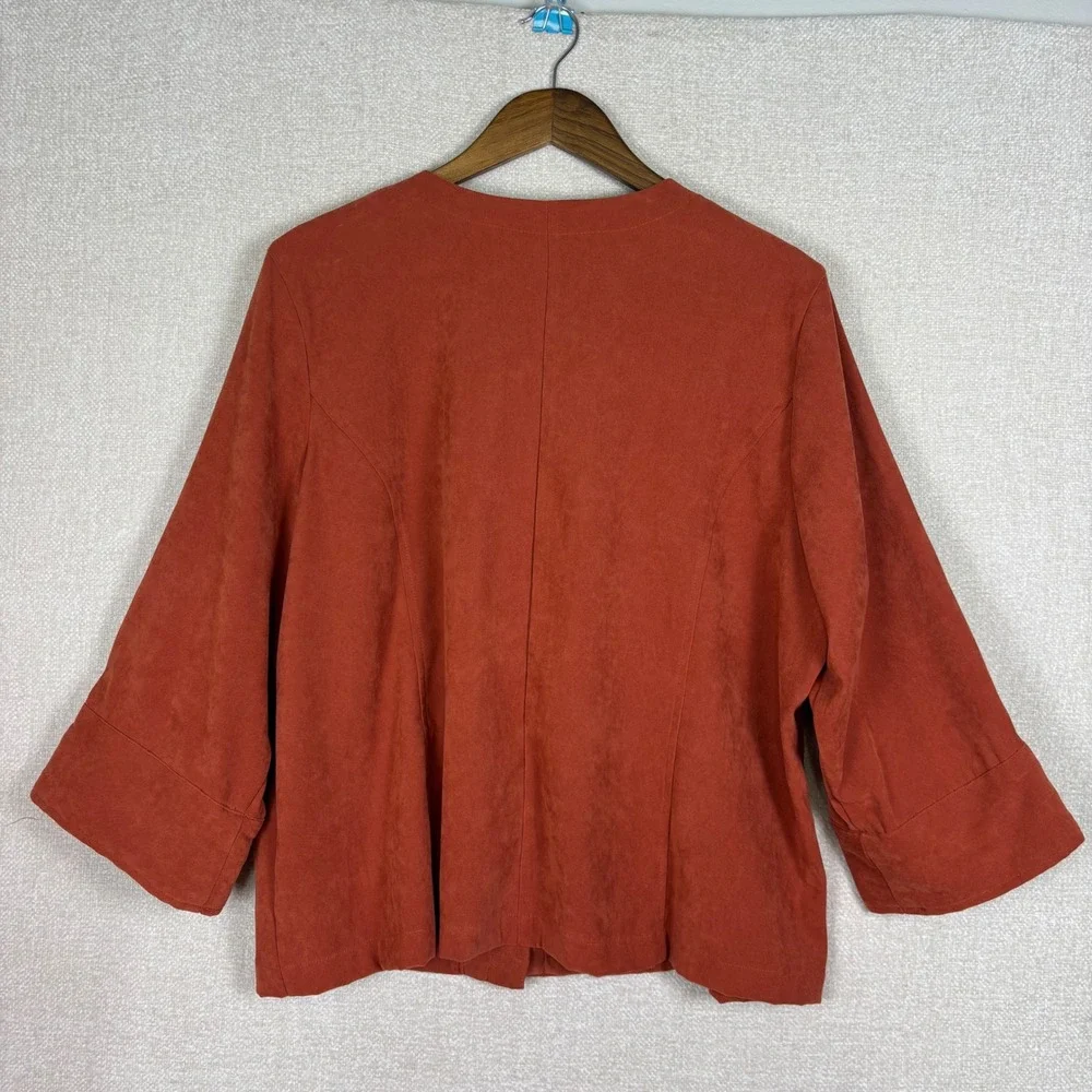 Joanna Plus Rust Orange Faux Suede Stretch Button Front Jacket Top Womens 1X - Picture 2 of 8